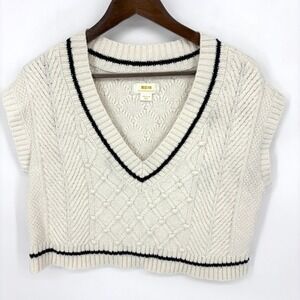 Maeve by Anthropologie Cream Cable Knit Cropped V Neck Sweater Vest Medium
